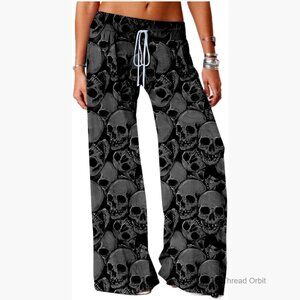 Plus Size Skull Print Active Yoga Pants High Waisted Wide Leg